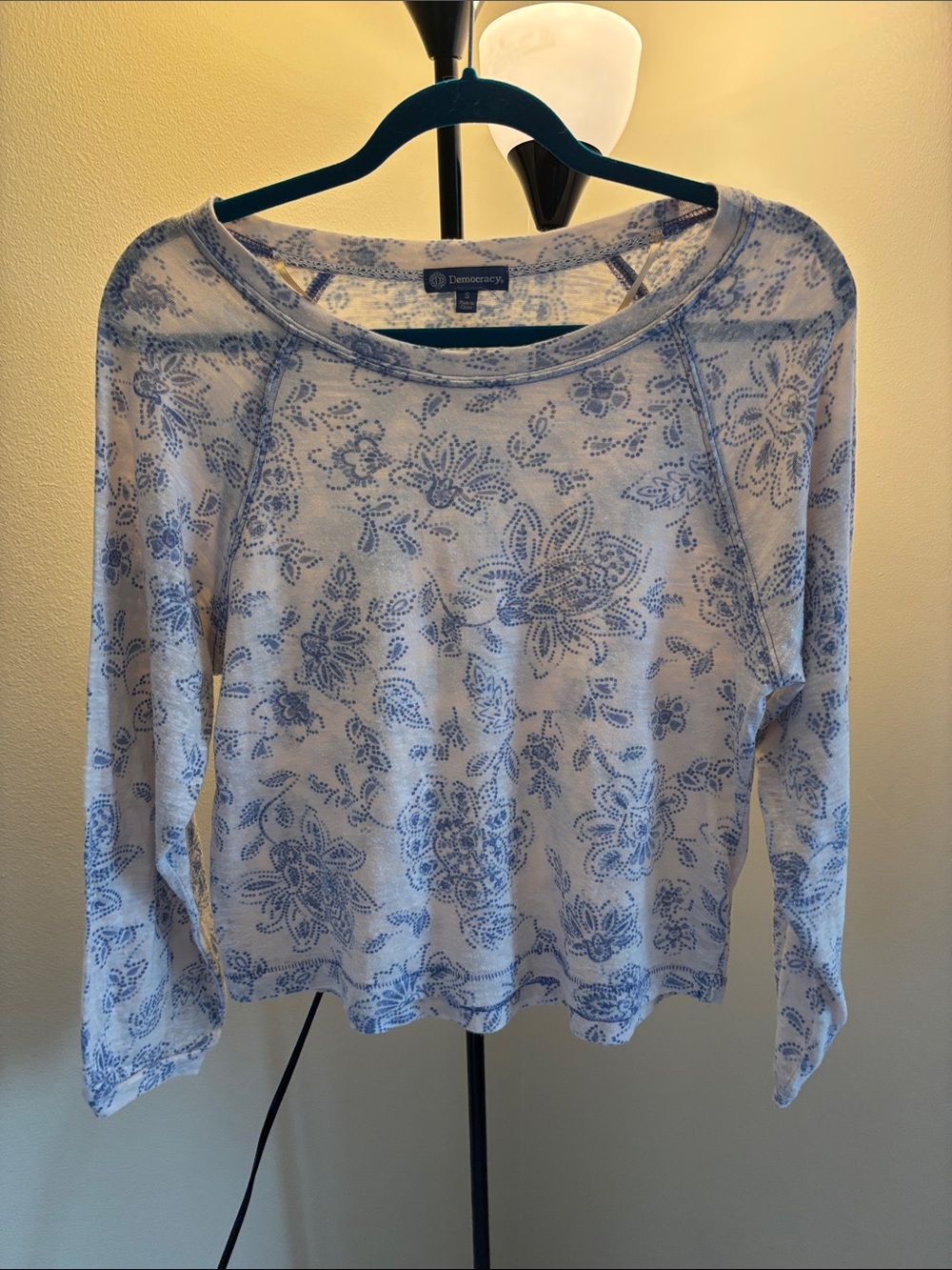 Democracy Cream Long-Sleeve Print Top